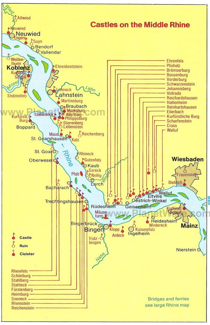 Castillos en el Mapa del Rin Medio - Atracciones Turísticas