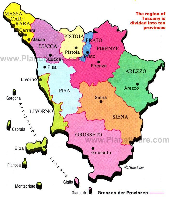 Mapa de Toscana - Atracciones Turísticas