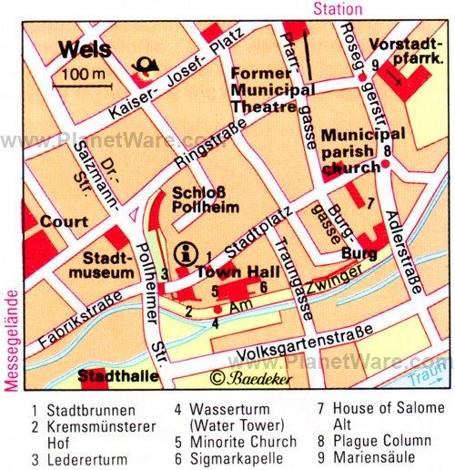 Mapa de Wels - Atracciones turísticas