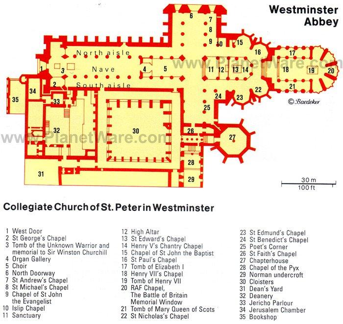 Abadía de Westminster - Mapa de planta
