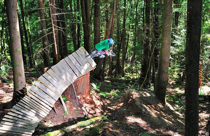 Salto de bicicleta de montaña en Squamish