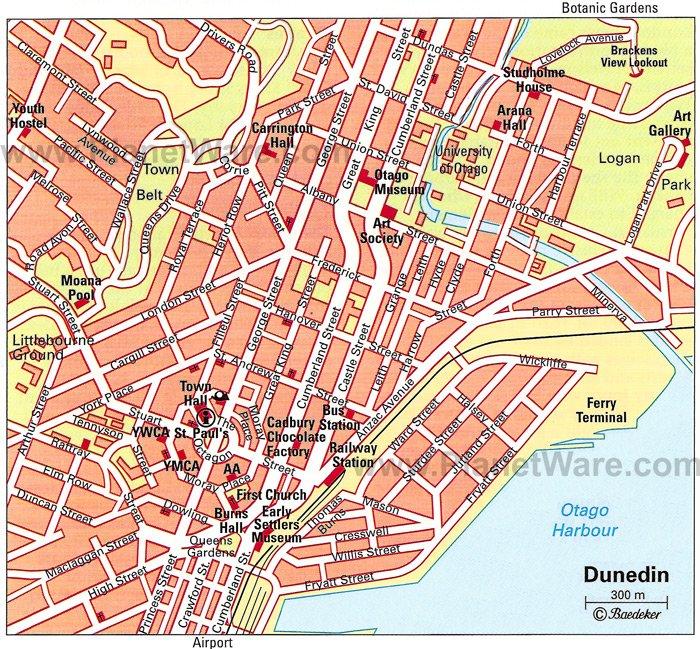 Carte de Dunedin - Attractions touristiques