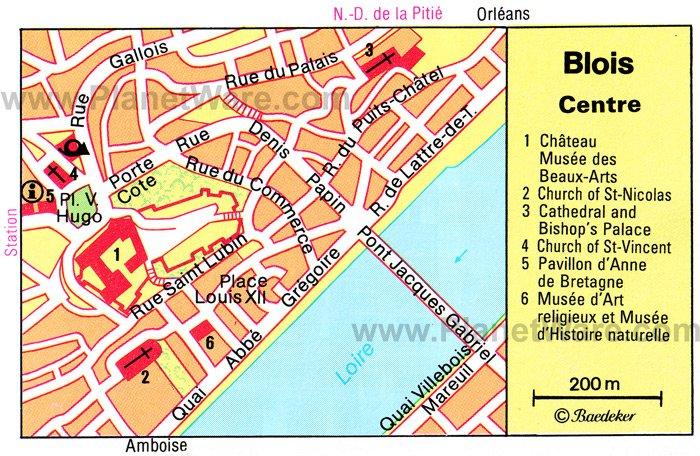 Mapa del Centro de Blois - Atracciones Turísticas