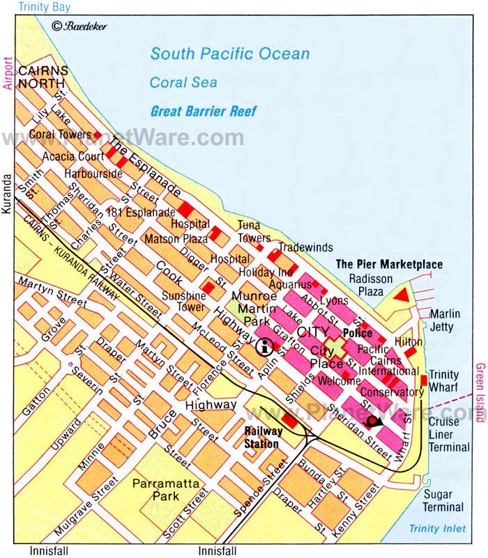 Mapa de Cairns - Atracciones Turísticas