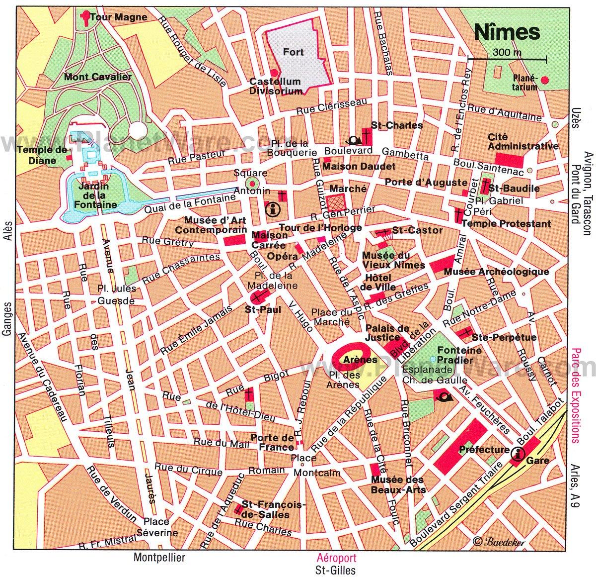 Mapa detallado de Nimes - Atracciones turísticas
