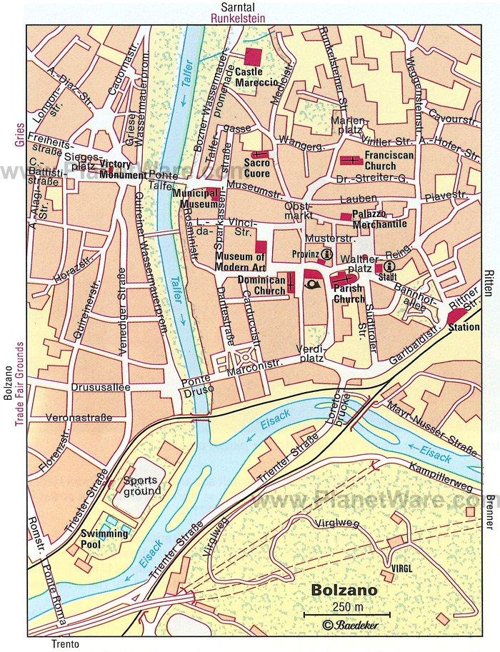 Mapa de Bolzano - Atracciones Turísticas