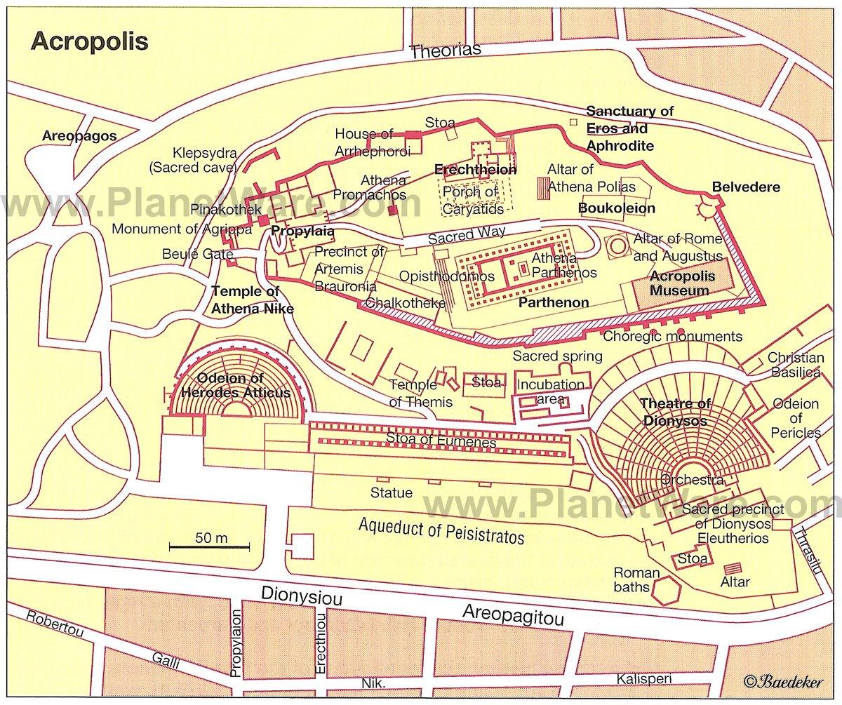 Atenas - Mapa de la Acrópolis (Histórico)