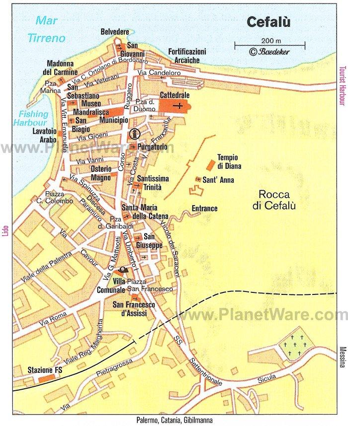 Mapa de Cefalù - Atracciones (Histórico)
