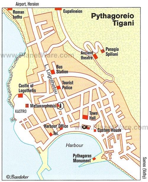 Pythagoreio Tigani Map - Tourist Attractions