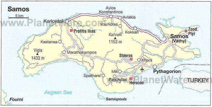 Samos Karte - Tourist Attractions