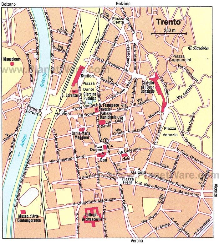 Carte de Trento - Attractions (Historiques)
