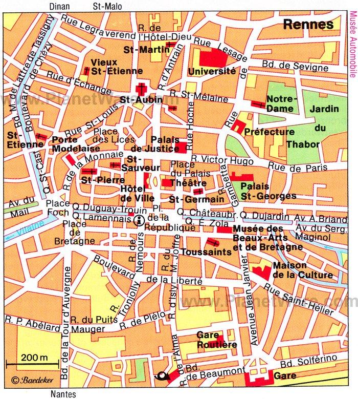 Mapa de Rennes - Atracciones Turísticas