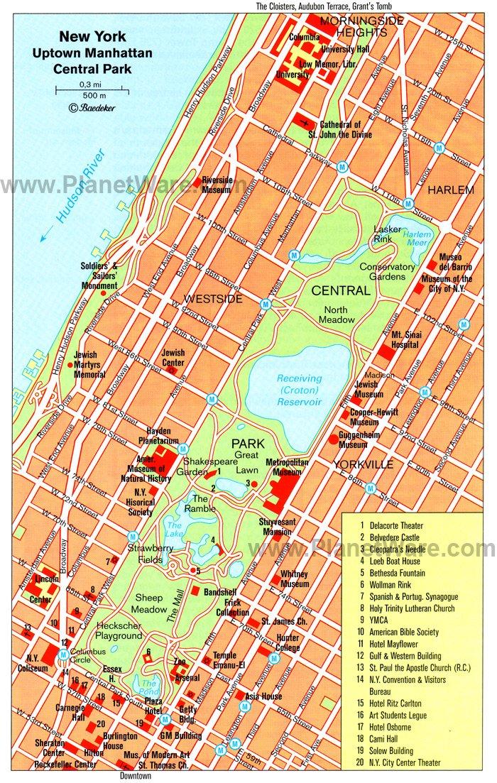 Mapa de Uptown Manhattan y Central Park