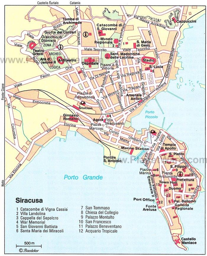 Mapa de Siracusa - Atracciones Turísticas