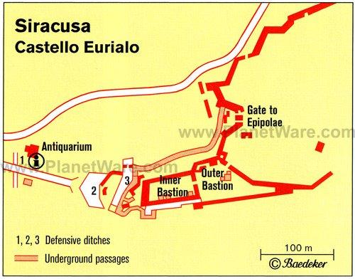 Siracusa - Mapa del Castillo Eurialo - Plano de planta