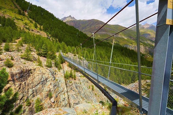 Fußgängerbrücke über der Schlucht im Dossen Gletscher Garten