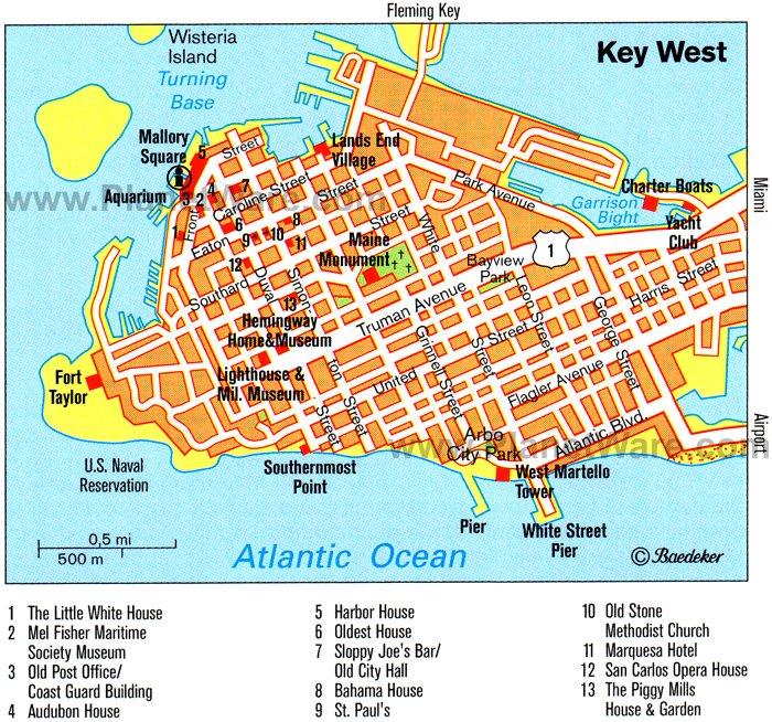 Carte de Key West - Attractions touristiques