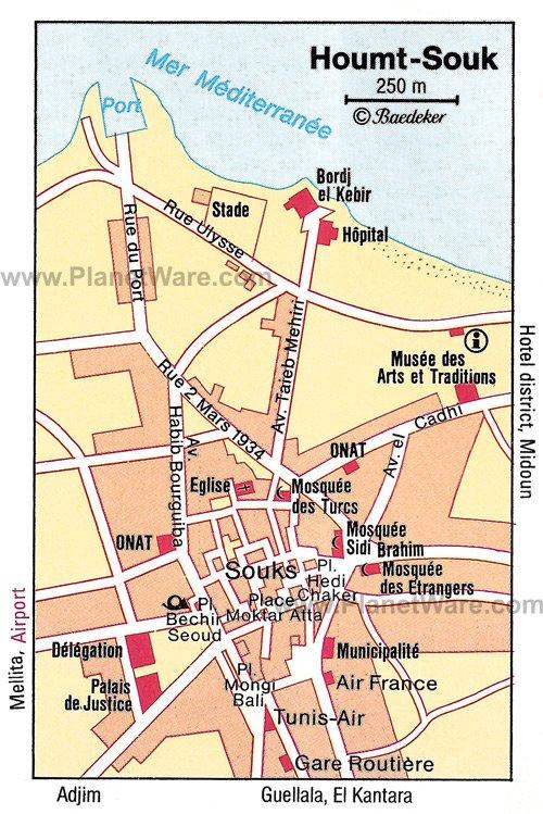 Carte de Houmt Souk - Attractions touristiques