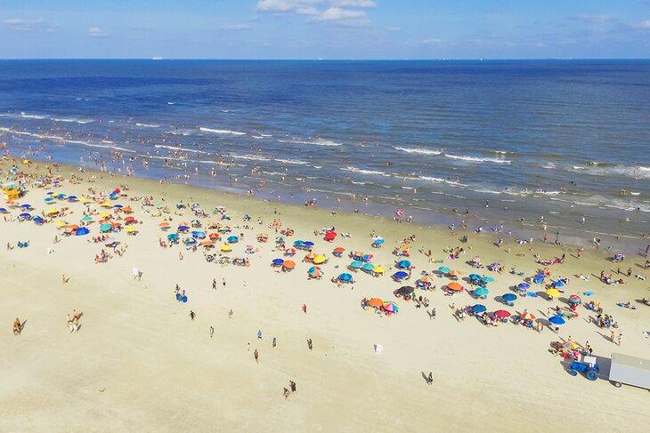 Vue aérienne de la plage à Galveston, Texas