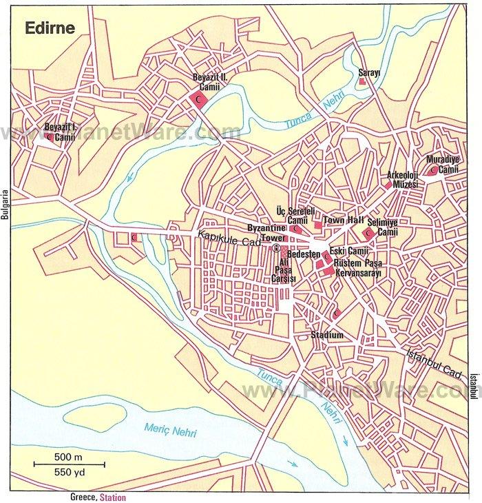 Mapa de Edirne - Atracciones Turísticas