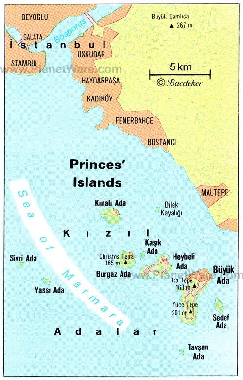 Mapa de las Islas Príncipe - Atracciones Turísticas