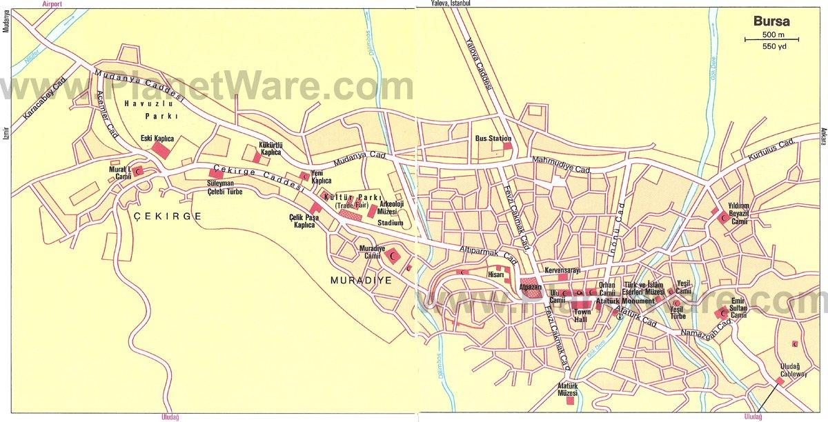 Mapa de Bursa - Atracciones Turísticas