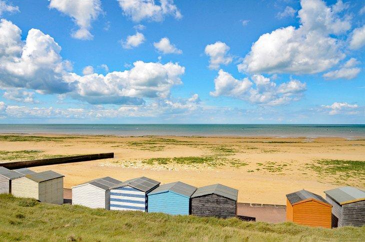 Cabanes de plage à Minnis Bay, Kent
