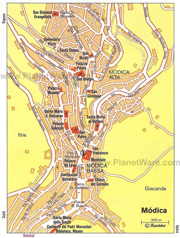 Mapa de Módica - Atracciones Turísticas