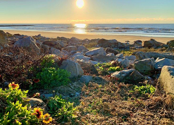Coucher de soleil sur une plage à Galveston