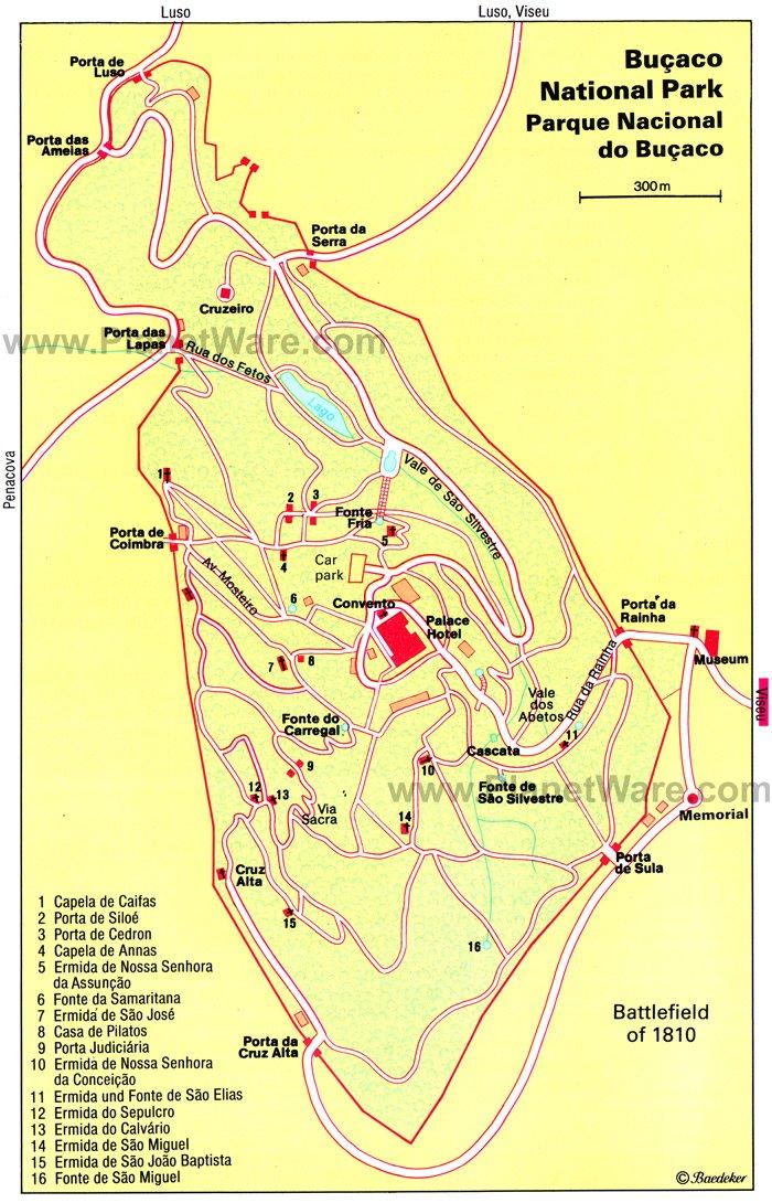 Mapa del Parque Nacional de Bucaco - Atracciones Turísticas