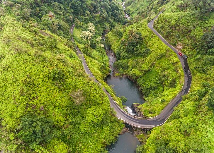 Vista aérea de la carretera a Hana