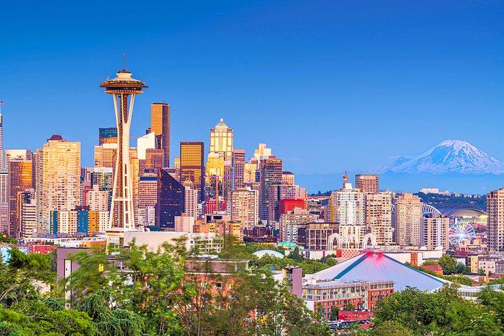 Seattle Skyline in der Dämmerung