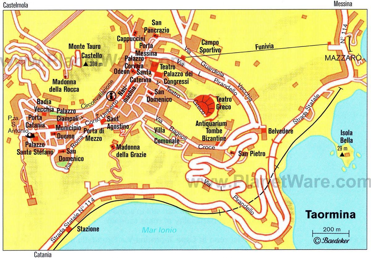Mapa de Taormina - Atracciones Turísticas