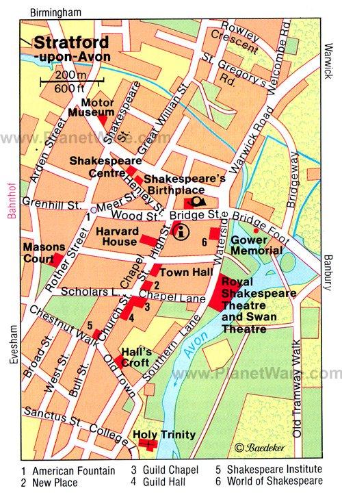 Mapa de Stratford-upon-Avon - Atracciones (Históricas)