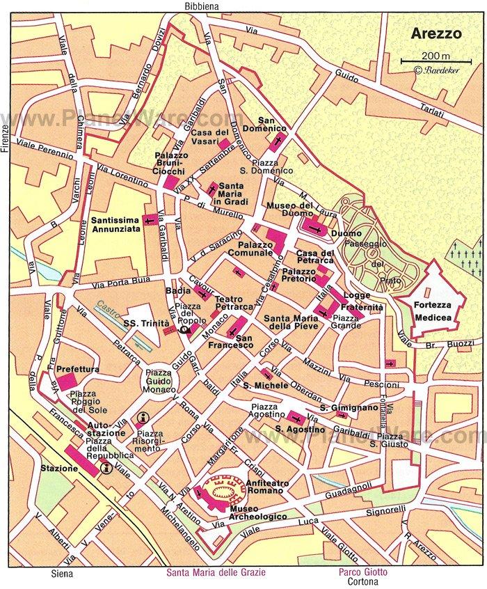 Mapa de Arezzo - Atracciones Turísticas