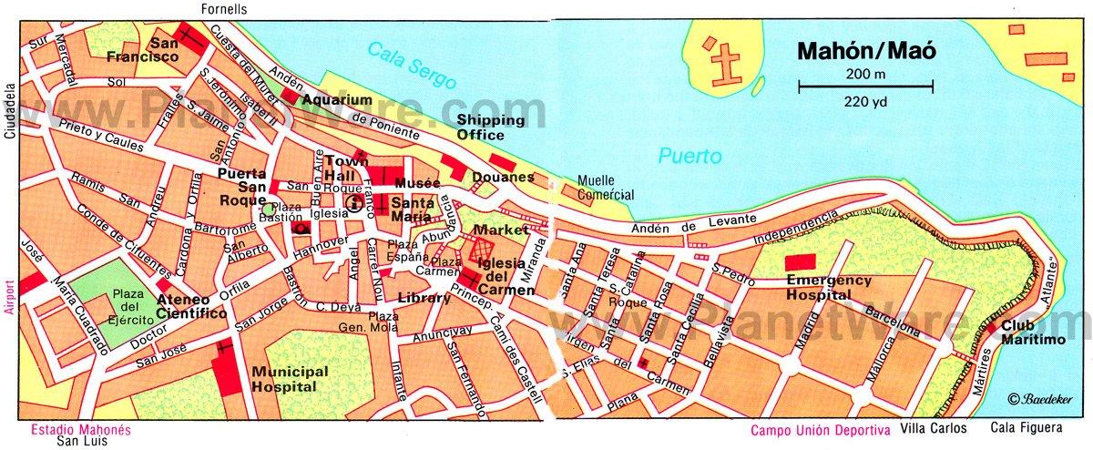 Mapa de Mahón - Atracciones turísticas