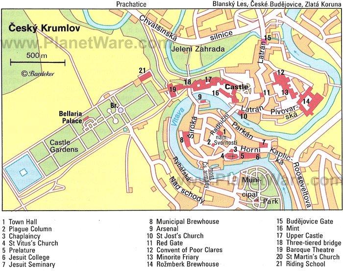 Mapa de Ceský Krumlov - Atracciones Turísticas