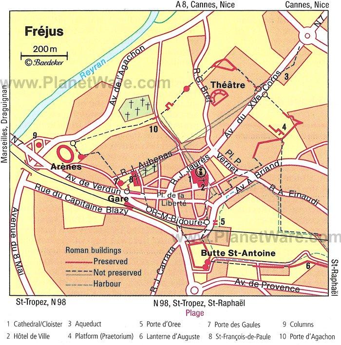 Mapa de Fréjus - Atracciones turísticas