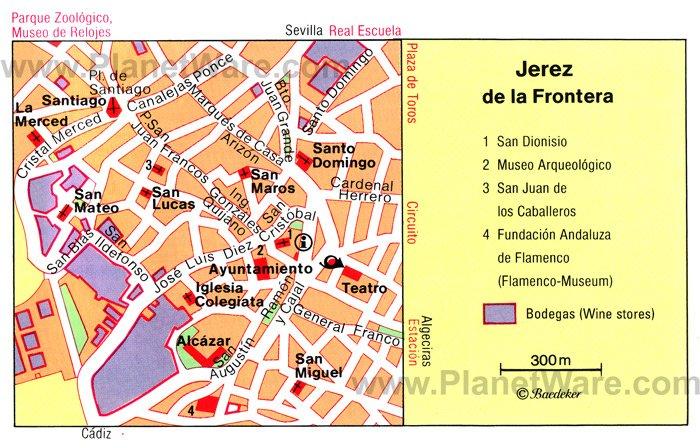 Carte de Jerez de la Frontera - Attractions touristiques