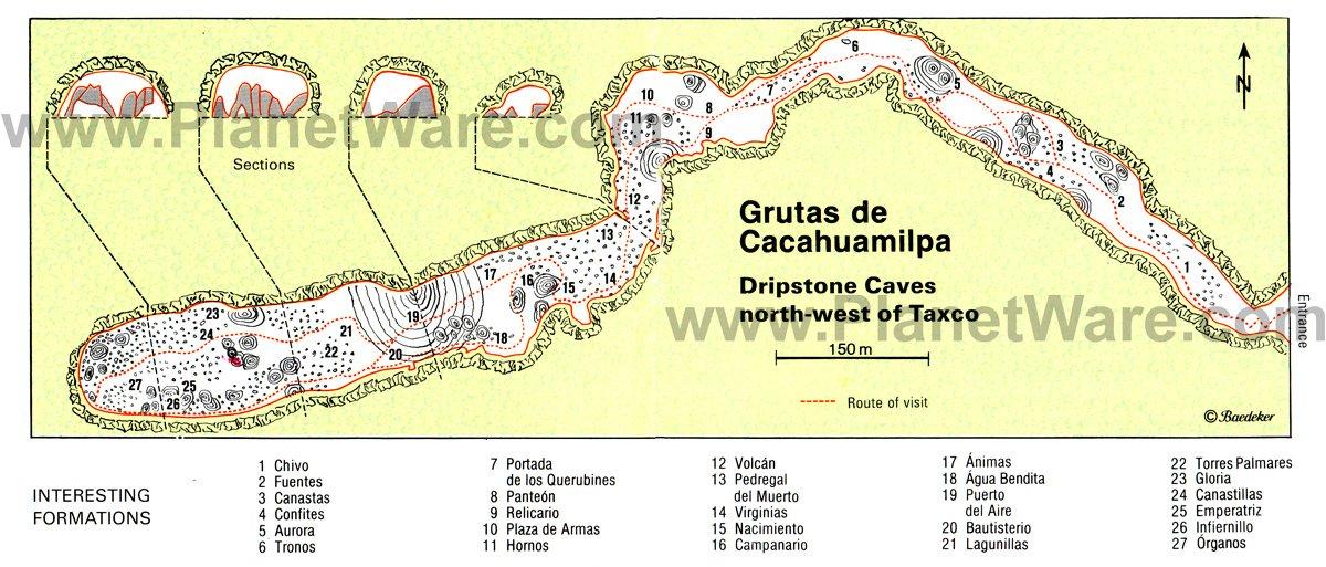 Grutas de Cacahuamilpa (Cuevas de estalactitas al noroeste de Taxco) mapa