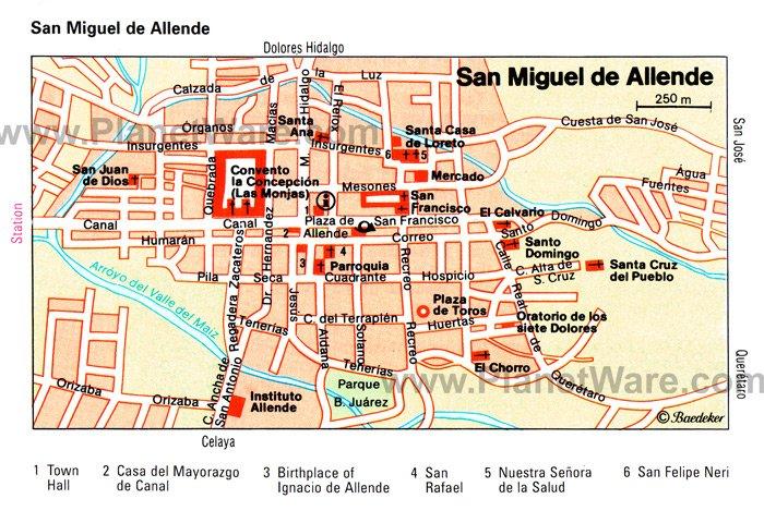 Mapa de San Miguel de Allende - Atracciones Turísticas