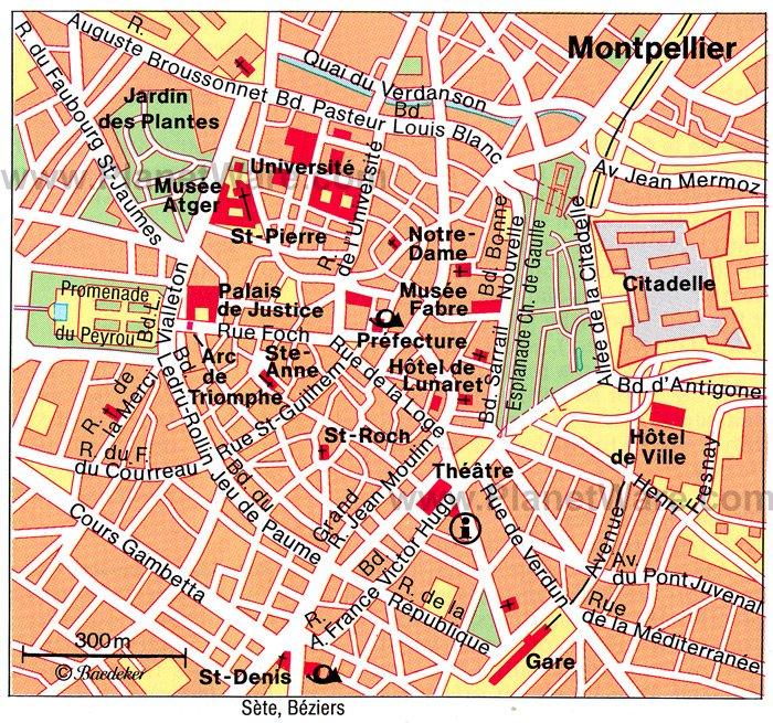 Montpellier Attraktionen Karte - Touristenattraktionen