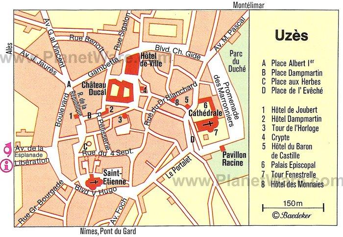 Uzès Karte - Touristenattraktionen