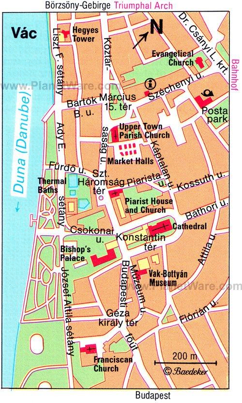 Carte de Vác - Attractions touristiques