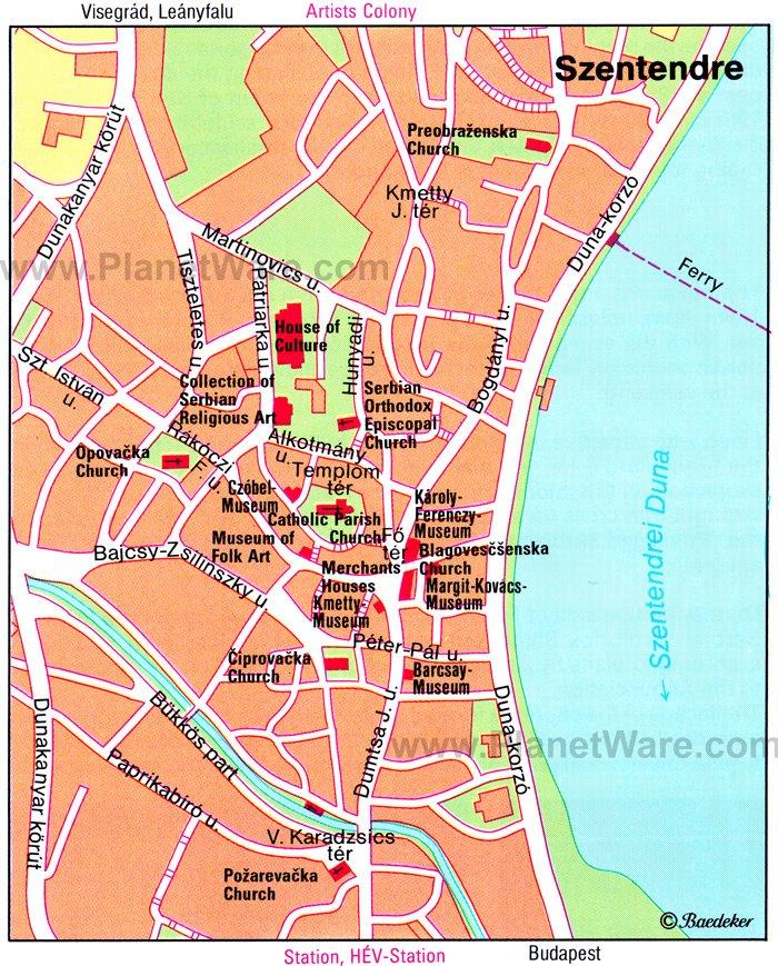 Carte de Szentendre - Attractions touristiques