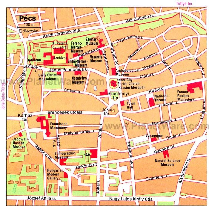 Carte de Pécs - Attractions touristiques
