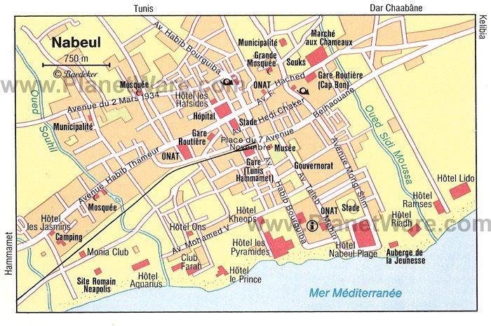 Mapa de Nabeul - Atracciones turísticas
