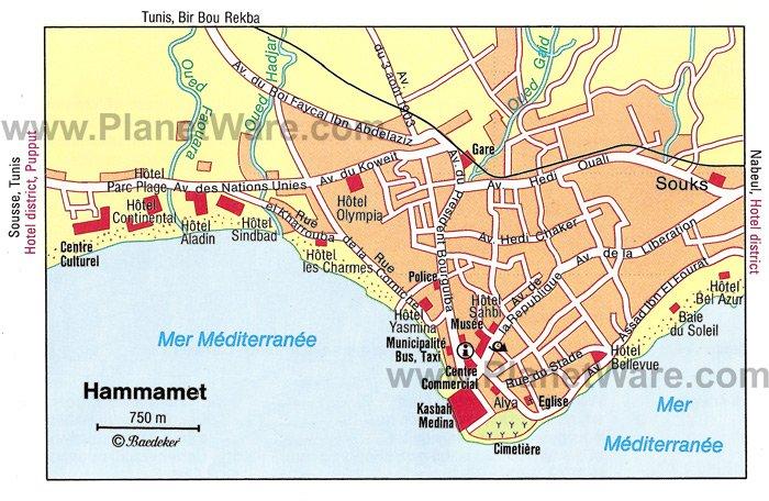 Mapa de Hammamet - Atracciones turísticas