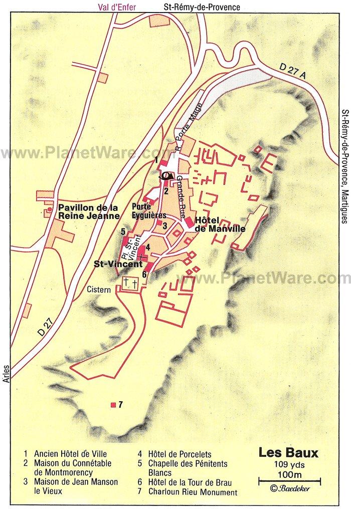 Mapa de Les Baux - Atracciones Turísticas