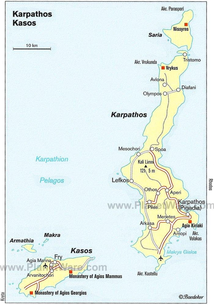Mapa de Kárpatos Kasos - Atracciones Turísticas